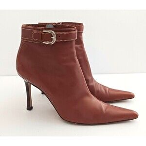 Lambertson Truex Italian Leather Point Toe Ankle Boot Stiletto Heel 39 8-8.5